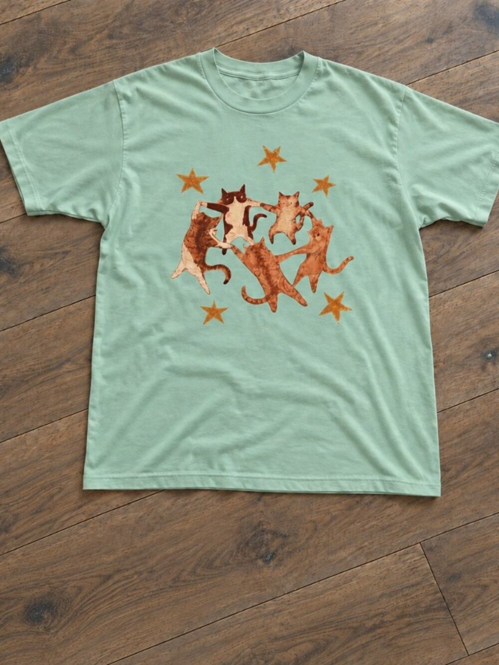 Gildan Dancing Cats Mint Green Graphic T-Shirt